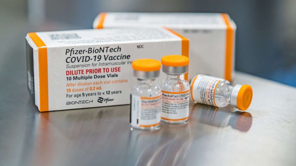 PHOTO: Pfizer's pediatric COVID-19 vaccine vials and packaging are pictured in an undated handout photo.
