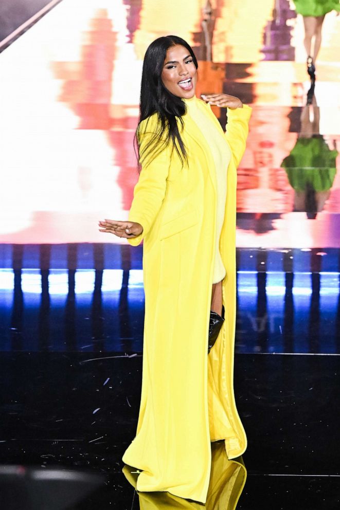 PHOTO: A model walks the runway during "Le Défilé L'Oréal Paris - Walk Your Worth" Show as part of Paris Fashion Week at the Eiffel Tower, Oct. 1, 2023, in Paris.