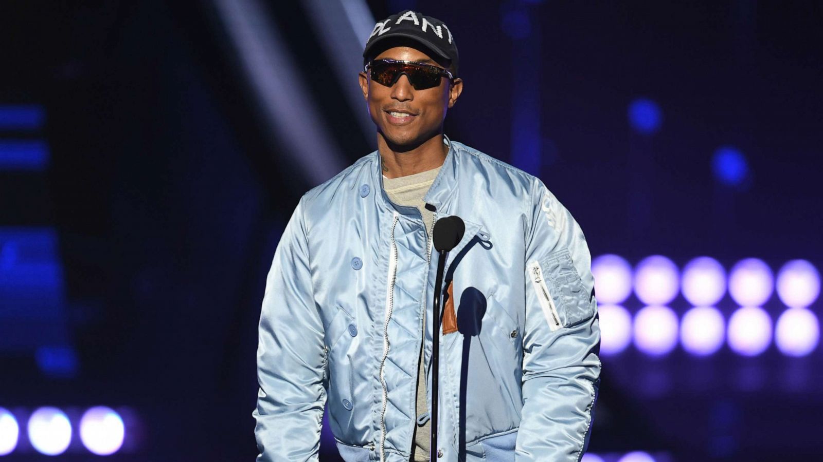 PHOTO:Pharrell Williams speaks on stage at the 2019 iHeartRadio Music Awards at the Microsoft Theater, March 14, 2019, in Los Angeles.