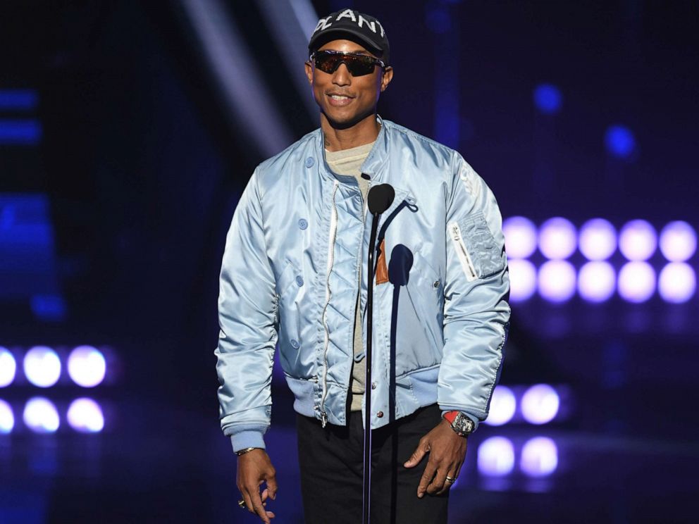PHOTO:Pharrell Williams speaks on stage at the 2019 iHeartRadio Music Awards at the Microsoft Theater, March 14, 2019, in Los Angeles.
