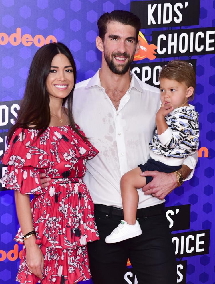 PHOTO: Nicole Phelps, swimmer Michael Phelps, and son Boomer Phelps attend Nickelodeon Kids' Choice Sports Awards 2018 at Barker Hangar on July 19, 2018 in Santa Monica, Calif.