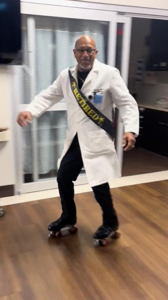 VIDEO: Doctor celebrates retirement by showing off his roller-skating skills