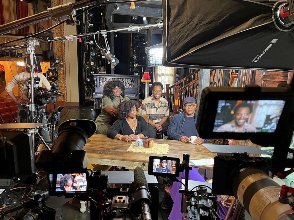 PHOTO: A behind-the-scenes photo of Danielle Brooks, LaTanya Richardson Jackson, John David Washington and Samuel L. Jackson's "GMA" interview for "The Piano Lesson."