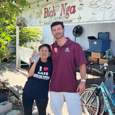 PHOTO: Mrs. Lieng poses with Julian Becerra, whose viral video helped raise more than $200,000 and secure a new home for the beloved Florida restaurant owner.