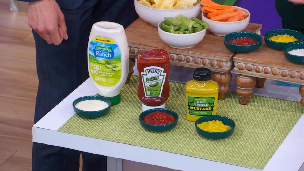 PHOTO: Three different pickle flavored condiments. 