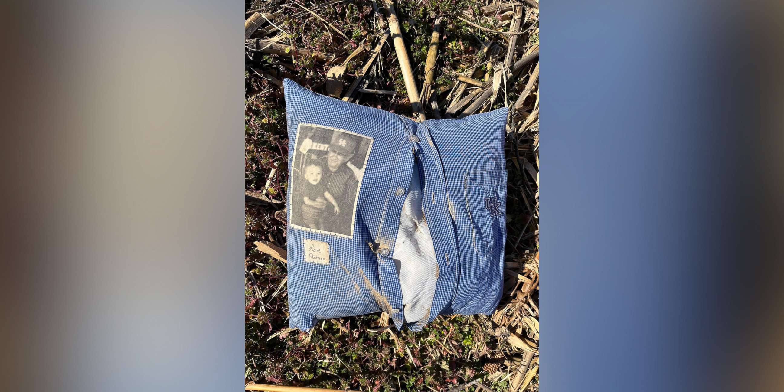 PHOTO: A family heirloom pillow thrown from the home of Frank and Donna Brown during a tornado in Princeton, Kentucky, was found two miles away.
