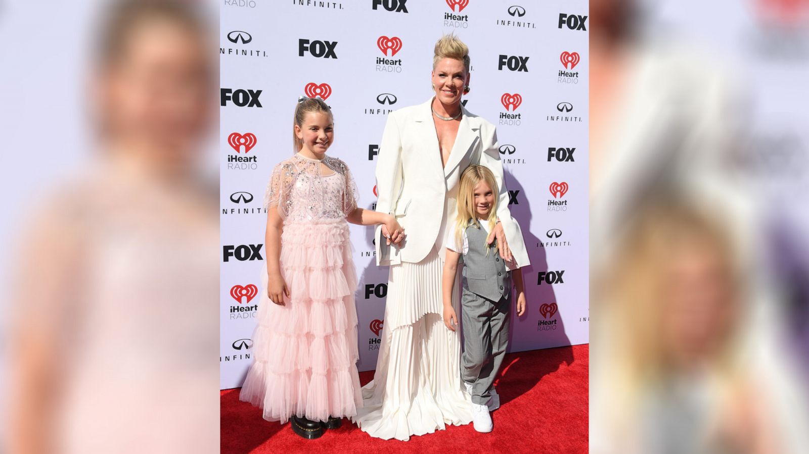 PHOTO: Willow Sage Hart, P!NK and Jameson Hart arrive at the 2023 iHeartRadio Music Awards at Dolby Theatre, March 27, 2023 in Hollywood, Calif.