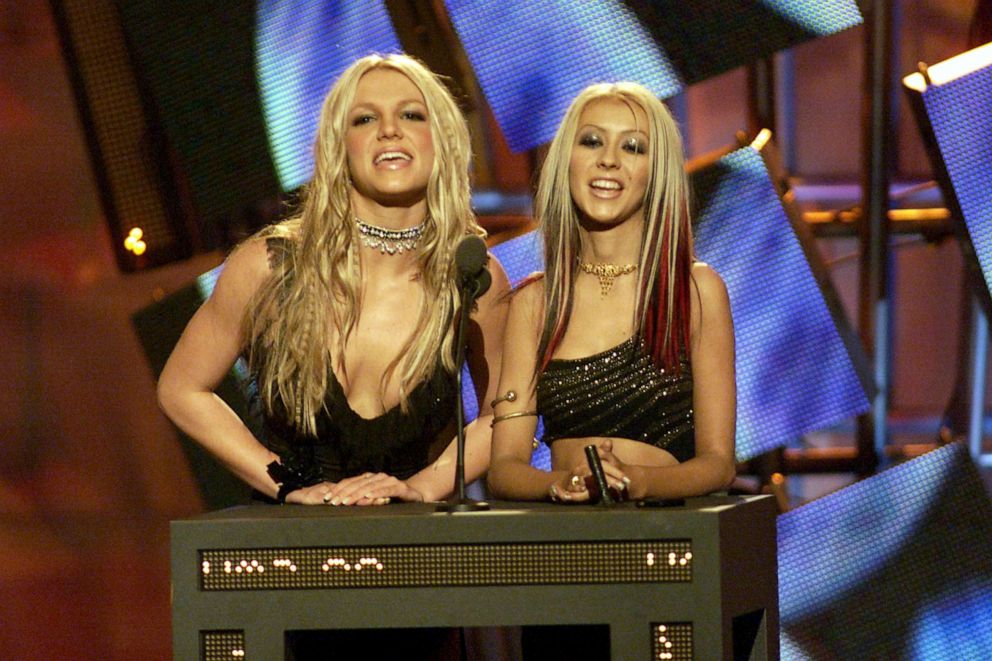 PHOTO: Britney Spears and Christina Aguilera attend the MTV Video Music Awards in New York, Sept. 7, 2000.