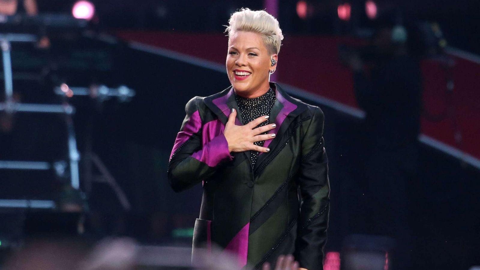 PHOTO: Pink performs on stage at Wembley Stadium, June 29, 2019, in London.