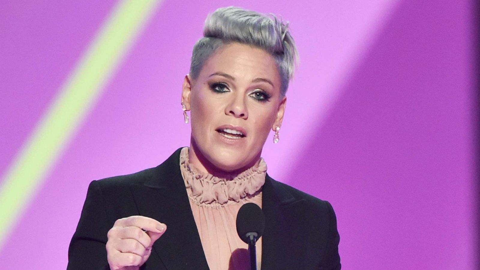 PHOTO: Pink speaks at a awards ceremony, Nov. 10, 2019, in Santa Monica, Calif.