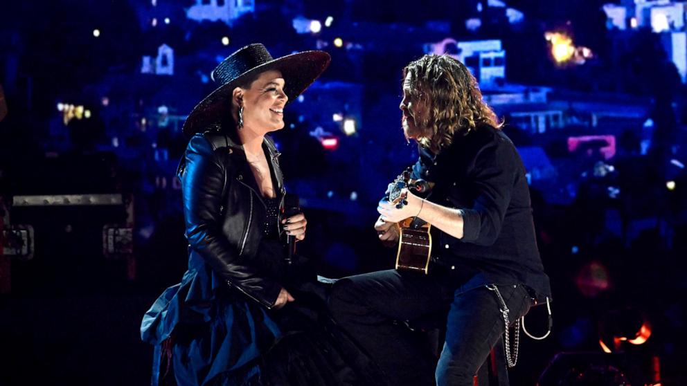 PHOTO: P!nk and Justin Derrico perform onstage during the FIREAID Benefit Concert for California Fire Relief at The Kia Forum on January 30, 2025 in Inglewood, California. 