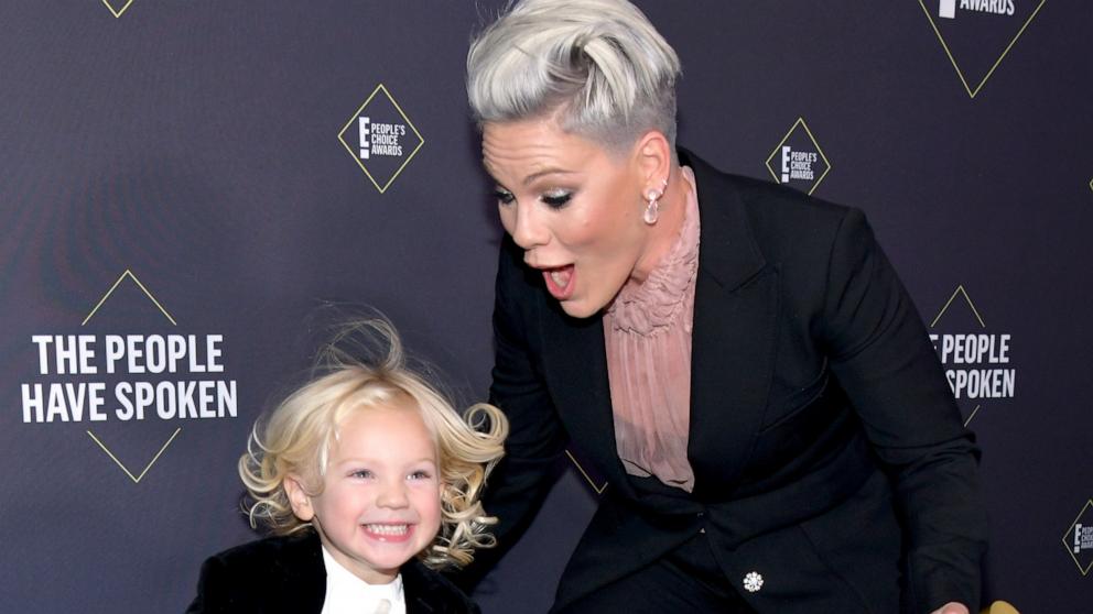 PHOTO: Singer P!nk and son Jameson Moon Hart pose in the press room during the 2019 E! People's Choice Awards at Barker Hangar on Nov. 10, 2019 in Santa Monica, Calif.