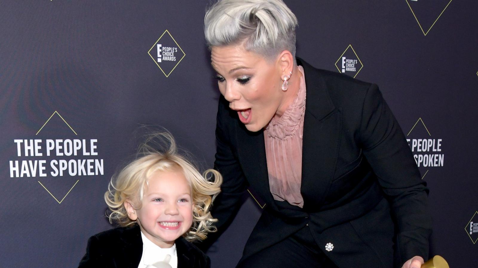 PHOTO: Singer P!nk and son Jameson Moon Hart pose in the press room during the 2019 E! People's Choice Awards at Barker Hangar on Nov. 10, 2019 in Santa Monica, Calif.