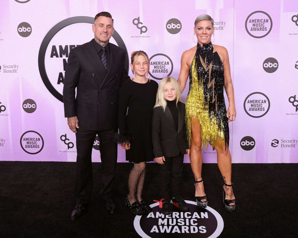 PHOTO: Carey Hart, Willow Sage Hart, Jameson Hart, and Pink attend the 2022 American Music Awards, Nov. 20, 2022 in Los Angeles.