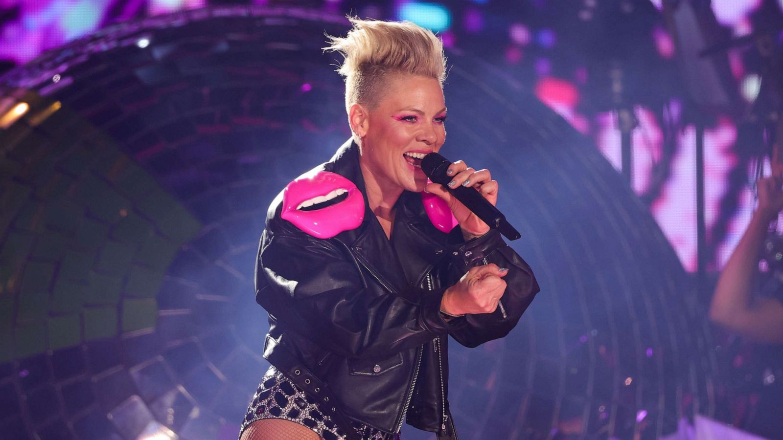 PHOTO: P!NK performs on stage during the P!NK Summer Carnival 2023 Tour Opening Night at the University of Bolton Stadium on June 07, 2023 in Bolton, England.