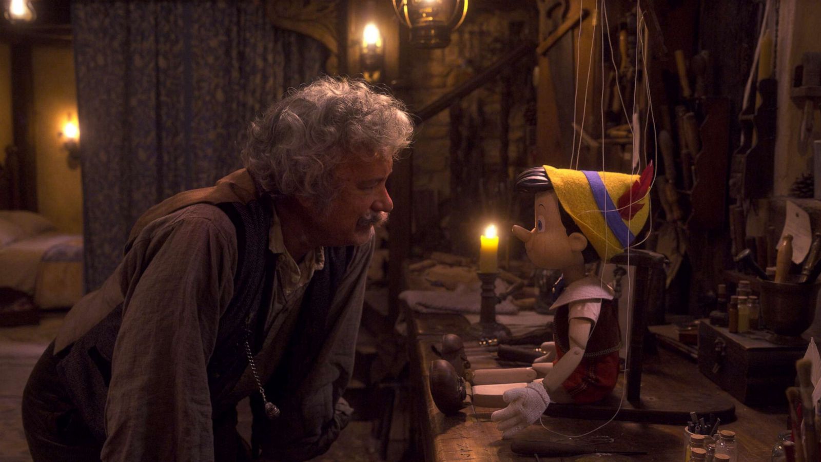 PHOTO: Tom Hanks as Geppetto in and Pinocchio, voiced by Benjamin Evan Ainsworth, in Disney+'s "Pinocchio."