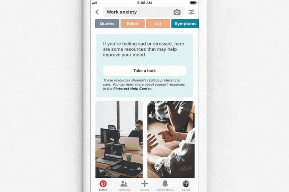 PHOTO: Pinterest has launched new "emotional well-being activities" for users.