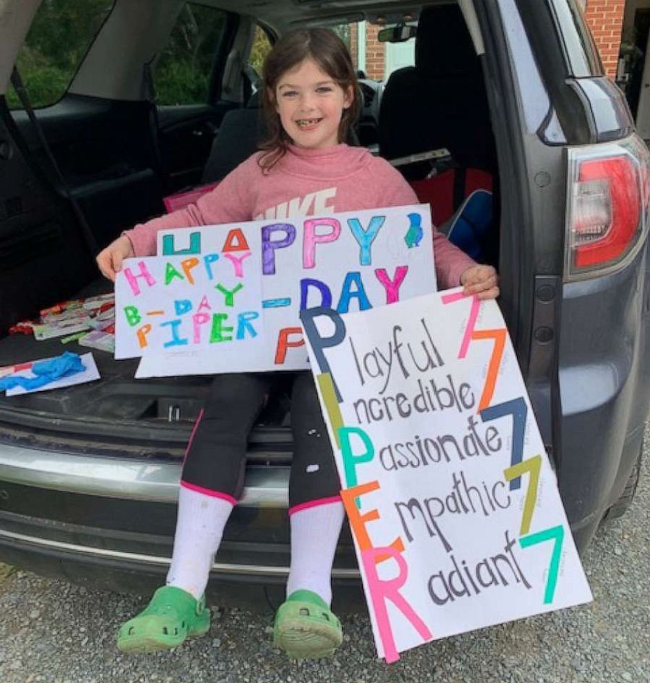 PHOTO: Piper Franklin's friends made her a parade after her birthday party was canceled due to social distancing on March 20, 2020, in Montgomery County, Md.
