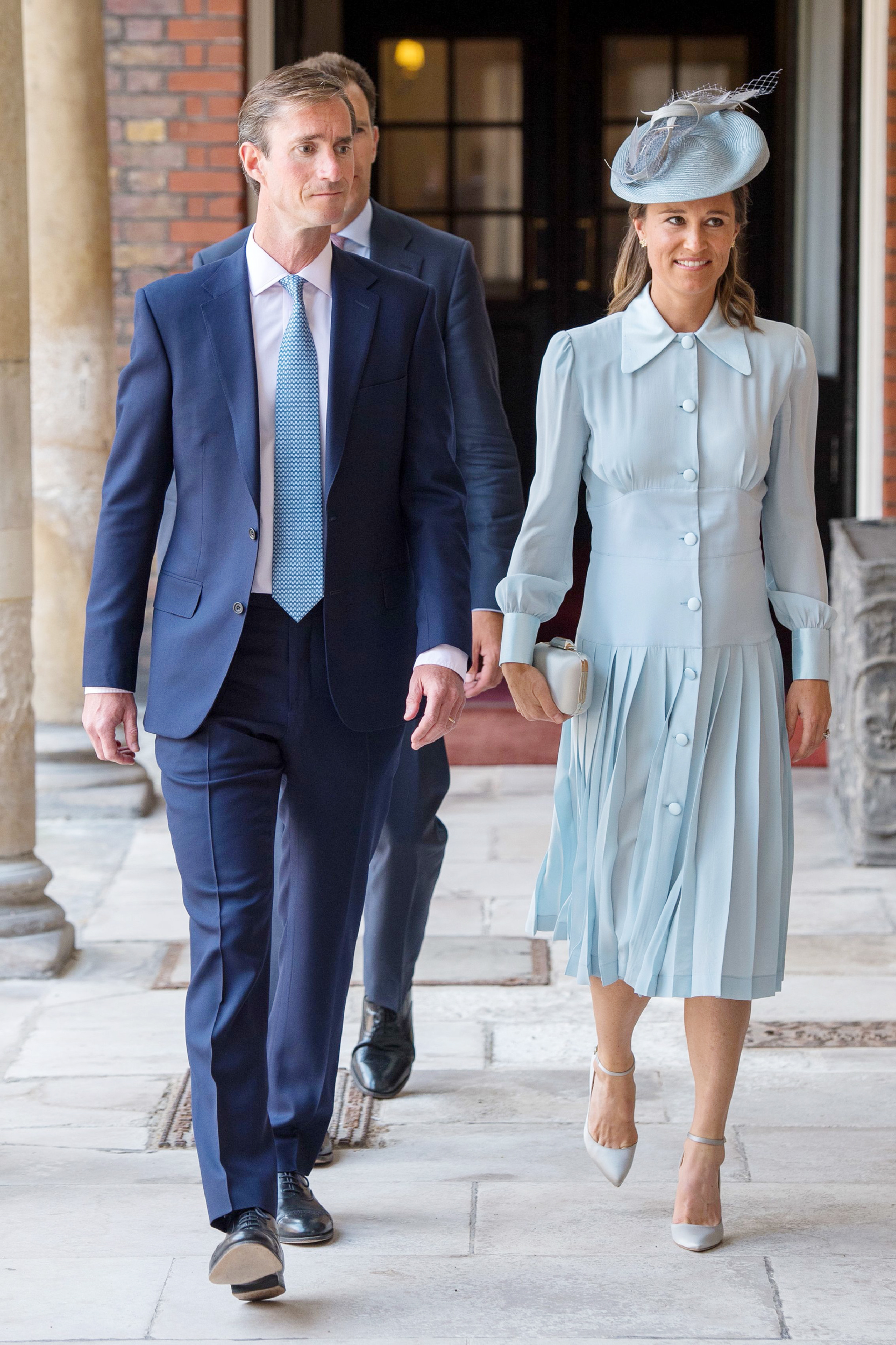 PHOTO: Pippa Middleton arrives with her husband James Matthews for the christening of Britain's Prince Louis of Cambridge at the Chapel Royal, St James's Palace, London on July 9, 2018.