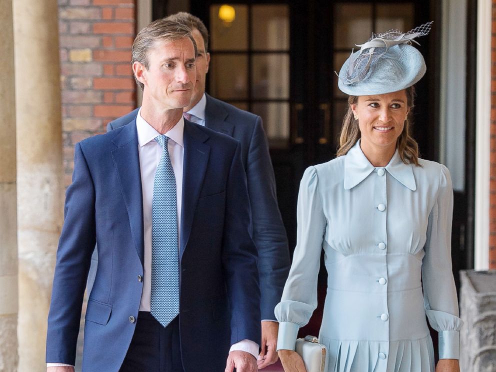PHOTO: Pippa Middleton arrives with her husband James Matthews for the christening of Britains Prince Louis of Cambridge at the Chapel Royal, St Jamess Palace, London on July 9, 2018.