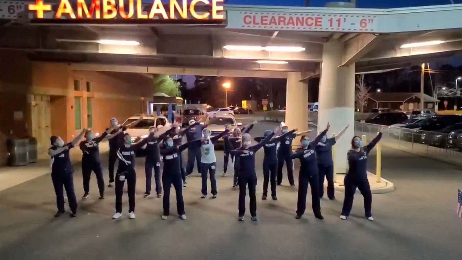 PHOTO: In this screen grab from a video posted to Pitbull's Twitter account, health care workers dance to his song, 'I Believe That We Will Win'.