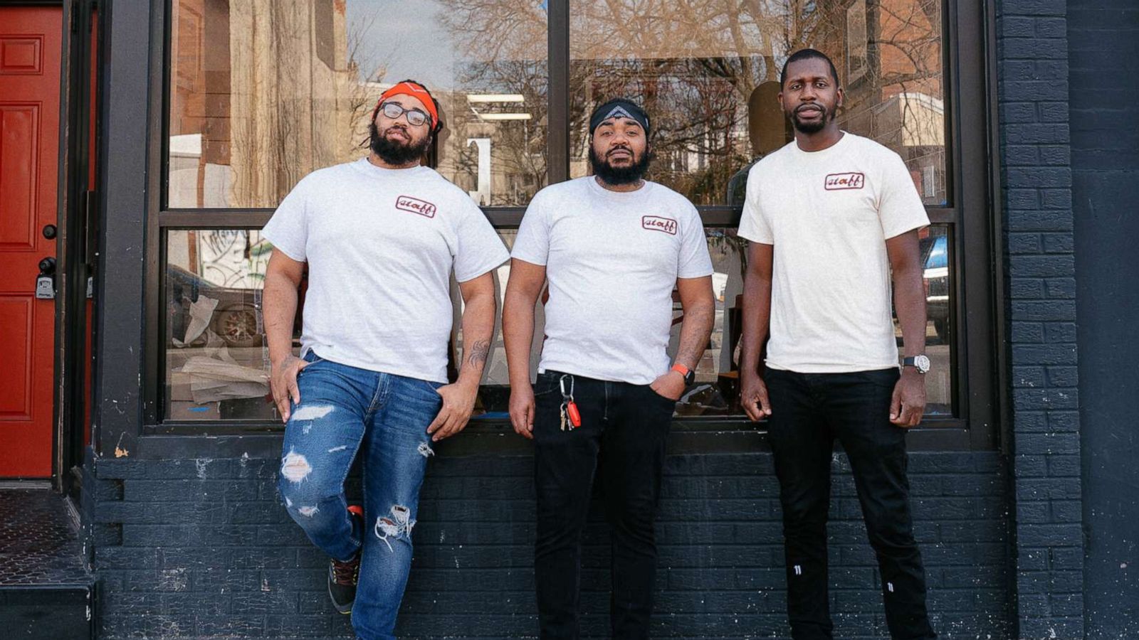 PHOTO: Muhammed Abdul-Hadi, Kurt Evans and Chef Michael Carter stand outside of Down North Pizza in North Philadelphia.