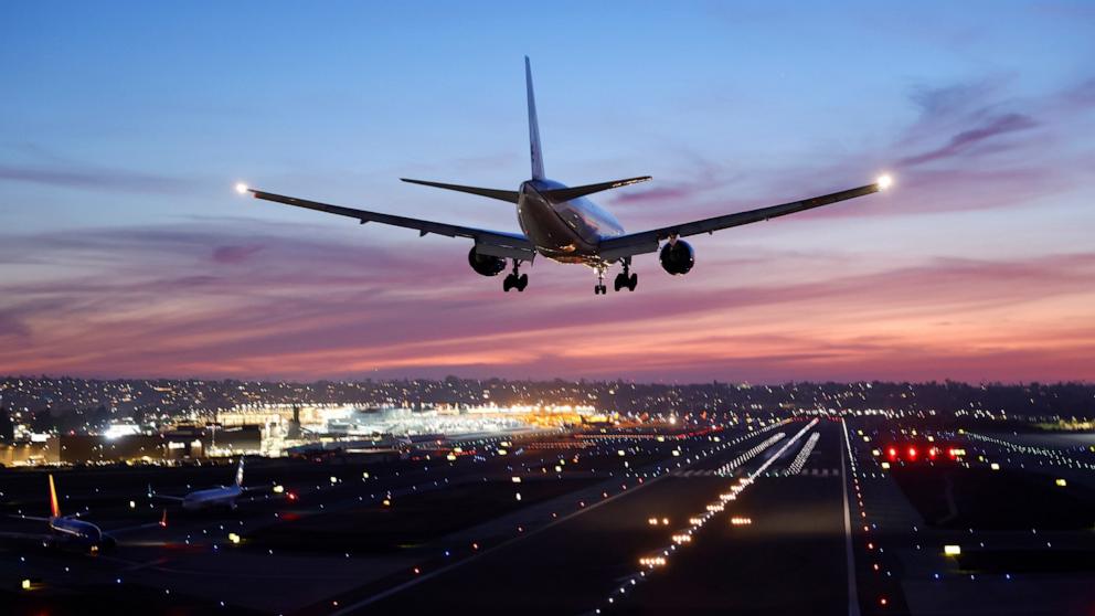 PHOTO: An airplane approaches San Diego International Airport, May 10, 2025 in San Diego, California.