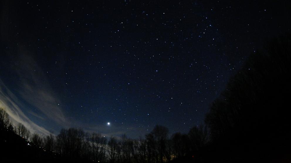 PHOTO: A long awaited astronomical event dubbed as the planet parade or planetary alignment when four planets are visible to the naked eye on the evening sky, showing Venus and Saturn in Sparta, N.C., Jan. 25, 2025 