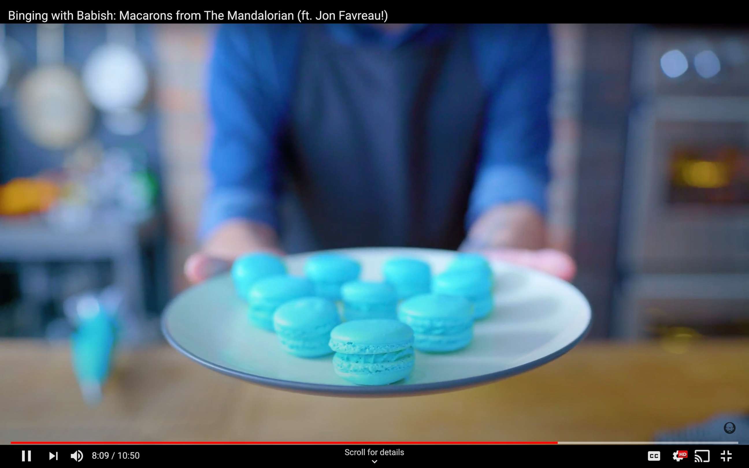 PHOTO: Andrew Rae recreated blue macarons from "The Mandalorian" on "Binging with Babish."