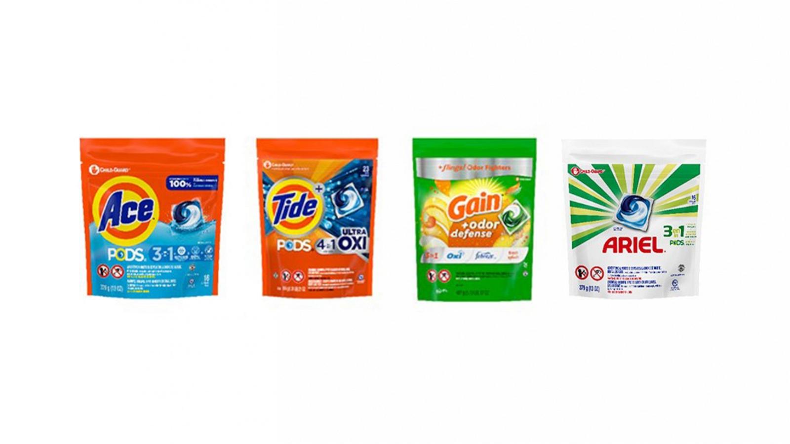 PHOTO: About 8.2 million bags of Tide Pods, Gain Flings, Ace Pods and Ariel Pods liquid laundry detergent packets are being recalled due to a risk of serious injury.