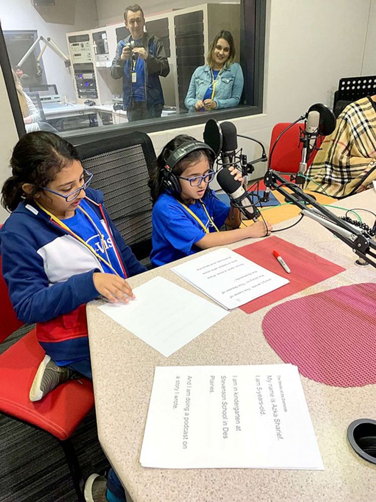 PHOTO: With help from her sister Afifa Sharief, 11, Azka's dream came true and she worked on a podcast at local NPR station WBEZ-FM.