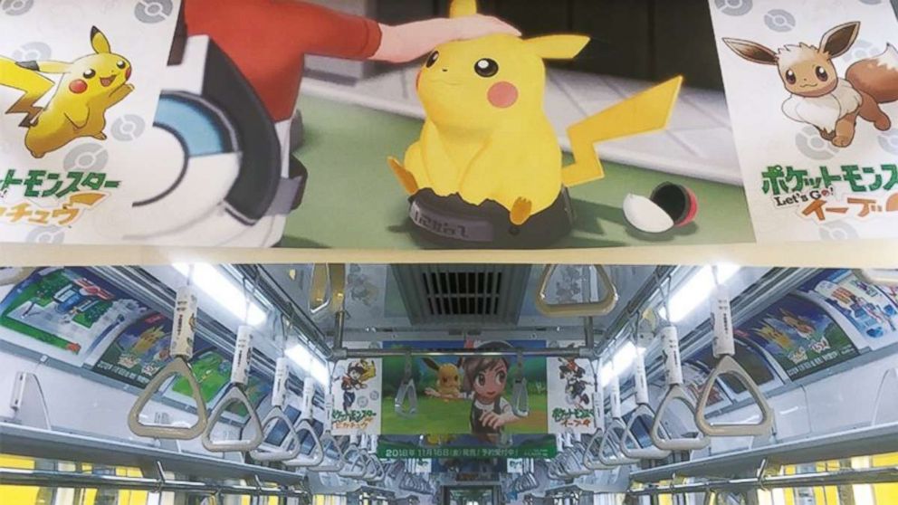 PHOTO: Banners hang from the ceiling promoting a new Pokemon video game. 