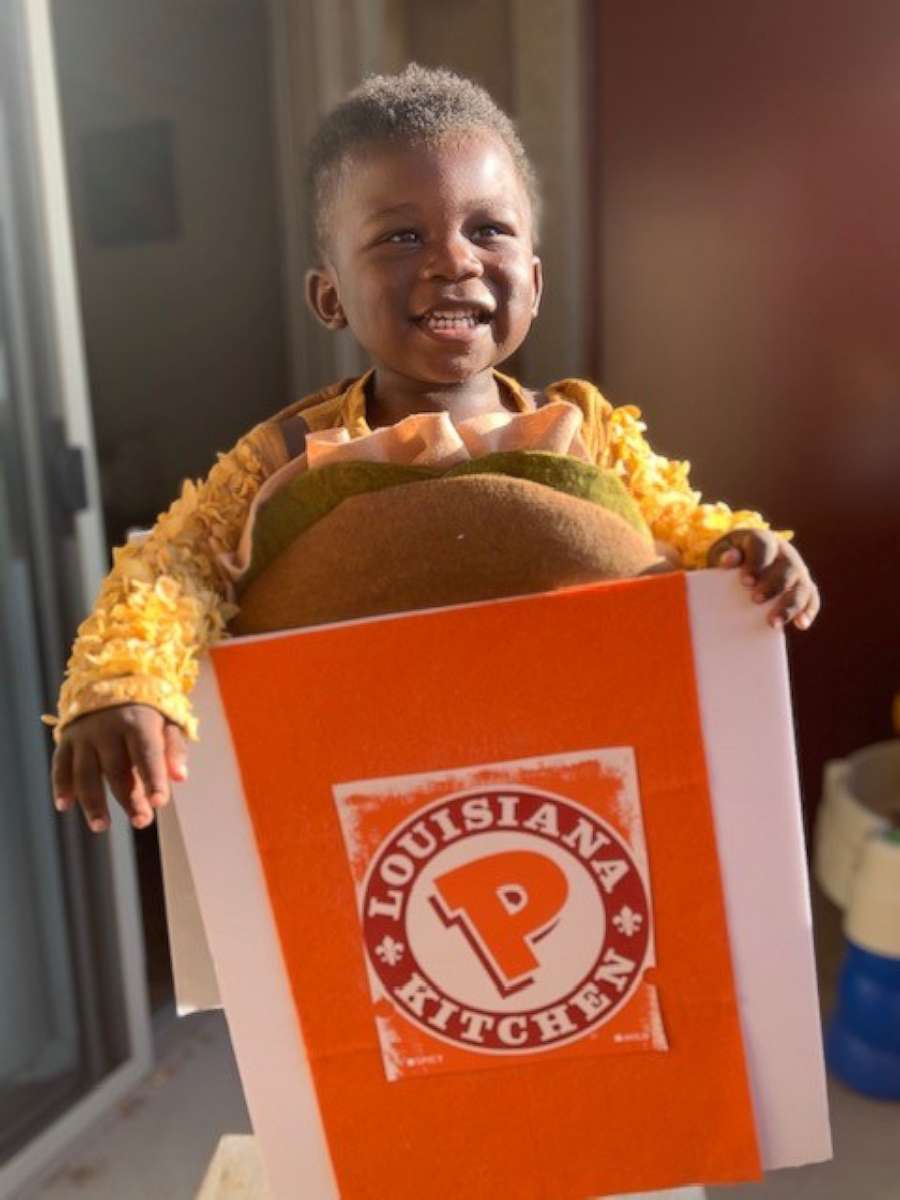 PHOTO: Nathan Houston Burch, 2, poses for a photo in his Popeyes Chicken Sandwich costume.