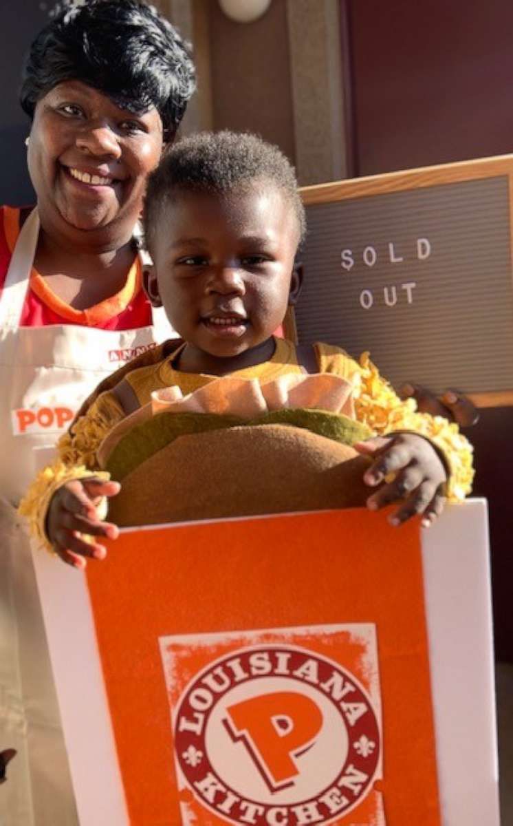 PHOTO: Nidra Cummings and her son Nathan, 2, pose for a photo in their Popeyes-inspired inspired Halloween costumes.