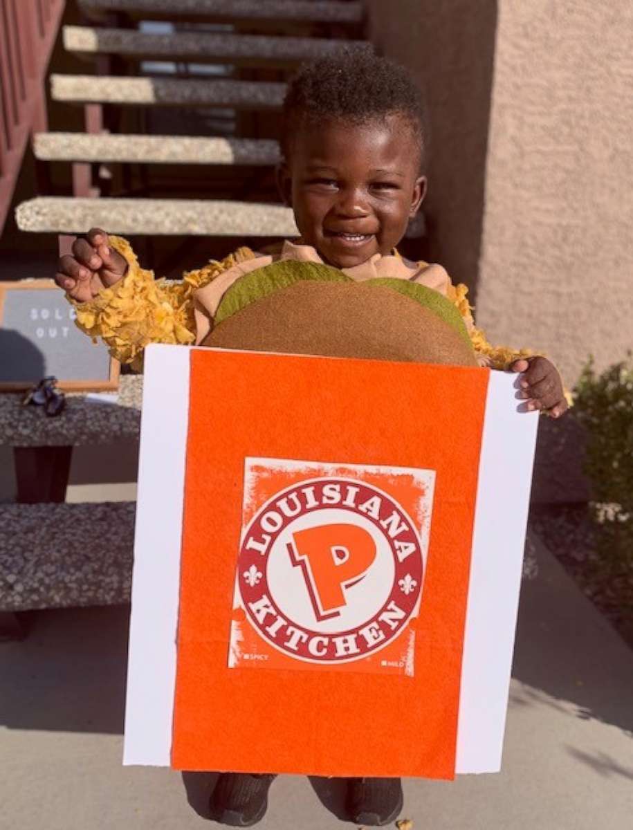 PHOTO: Nathan Houston Burch, 2, poses for a photo in his Popeyes Chicken Sandwich costume.