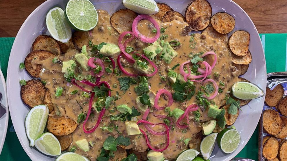 PHOTO: Chef Michael Symon's potato and chorizo nachos with Monterey Jack fondue. 