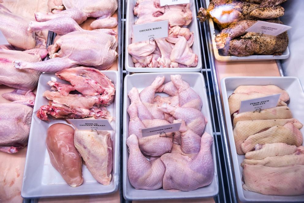 PHOTO: Raw meat chicken displayed at a grocery store.