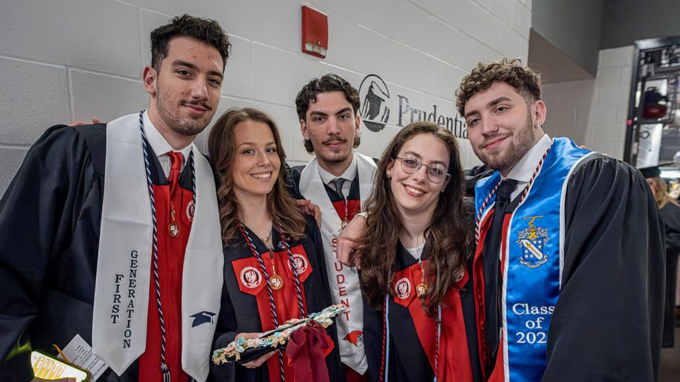 PHOTO: A set of quintuplets from New Jersey received their degrees on May 13, 2024 from Montclair State University.