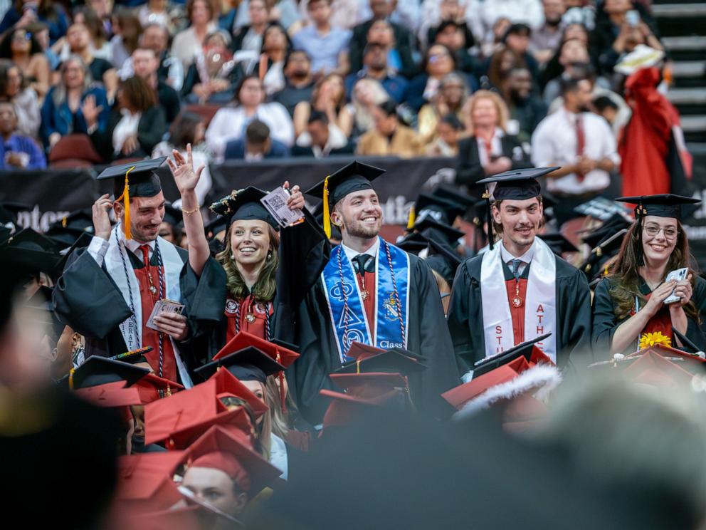 PHOTO: The quintuplets during the commencement ceremony at the Montclair State University, Monday, May 13, 2024.