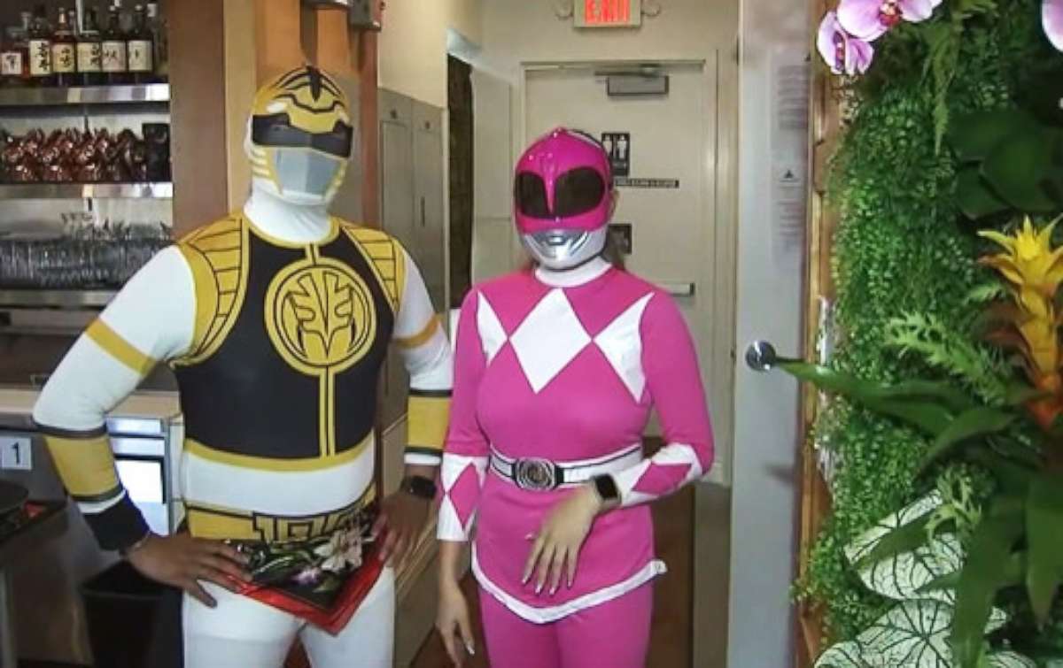 PHOTO: Employees dressed as Power Rangers at Noka Ramen in Oakland, California.