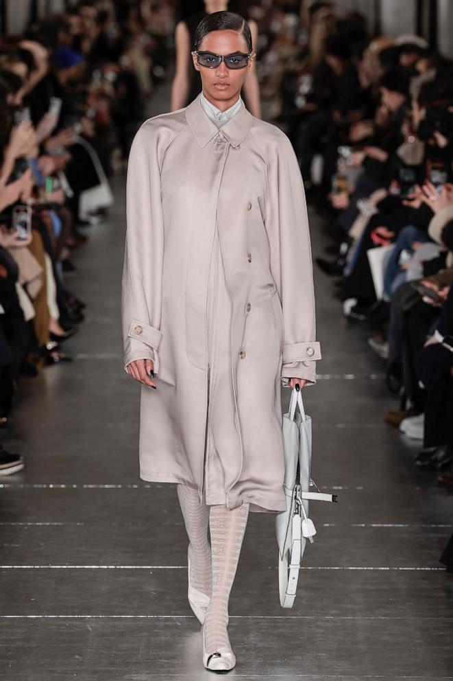 PHOTO: A model walks the runway during the Tory Burch Ready to Wear Fall/Winter 2024-2024 fashion show as part of the New York Fashion Week, Feb. 12, 2024, in New York. 