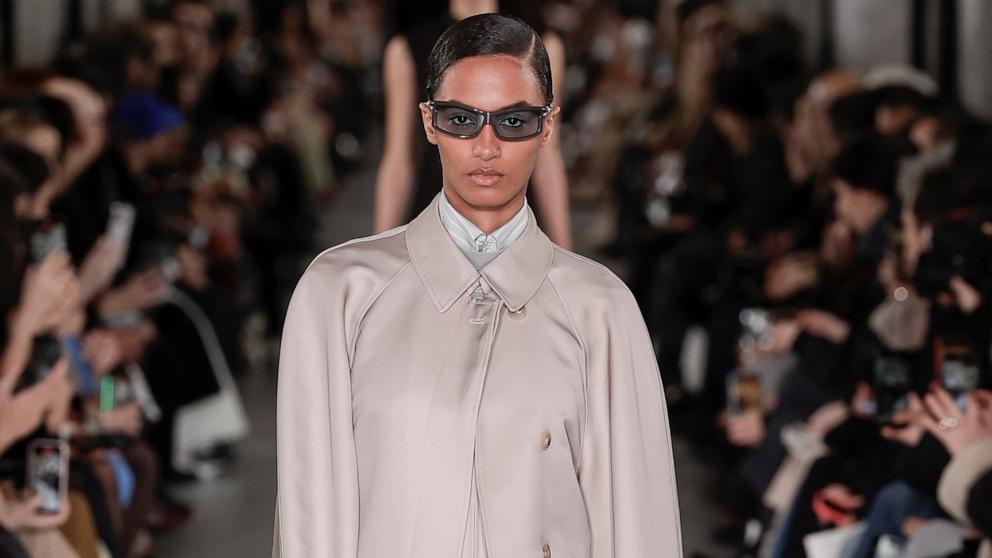 PHOTO: A model walks the runway during the Tory Burch Ready to Wear Fall/Winter 2024-2024 fashion show as part of the New York Fashion Week, Feb. 12, 2024, in New York. 