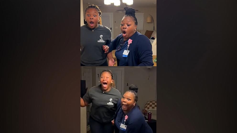 PHOTO: Latoya Chambers and Trinity Chambers were shocked to find out their son and brother Dalaino Walker and his wife Olivia Walker are expecting a baby in 2025.