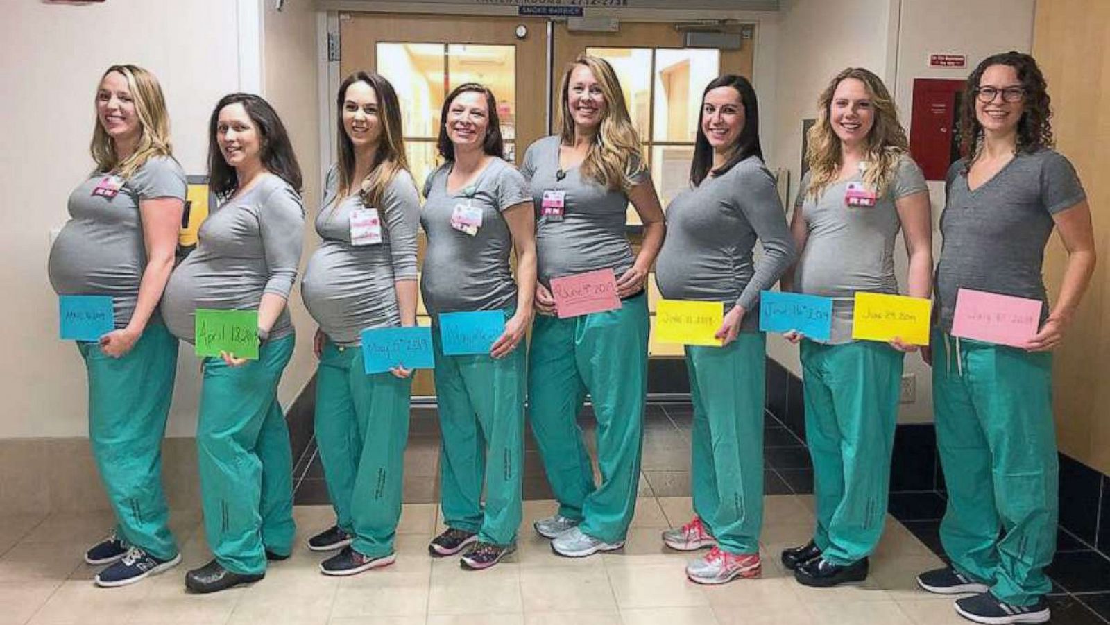 PHOTO: These 8 nurses from Labor and Delivery at Maine Medical Center are all pregnant and due between April and July 2019.