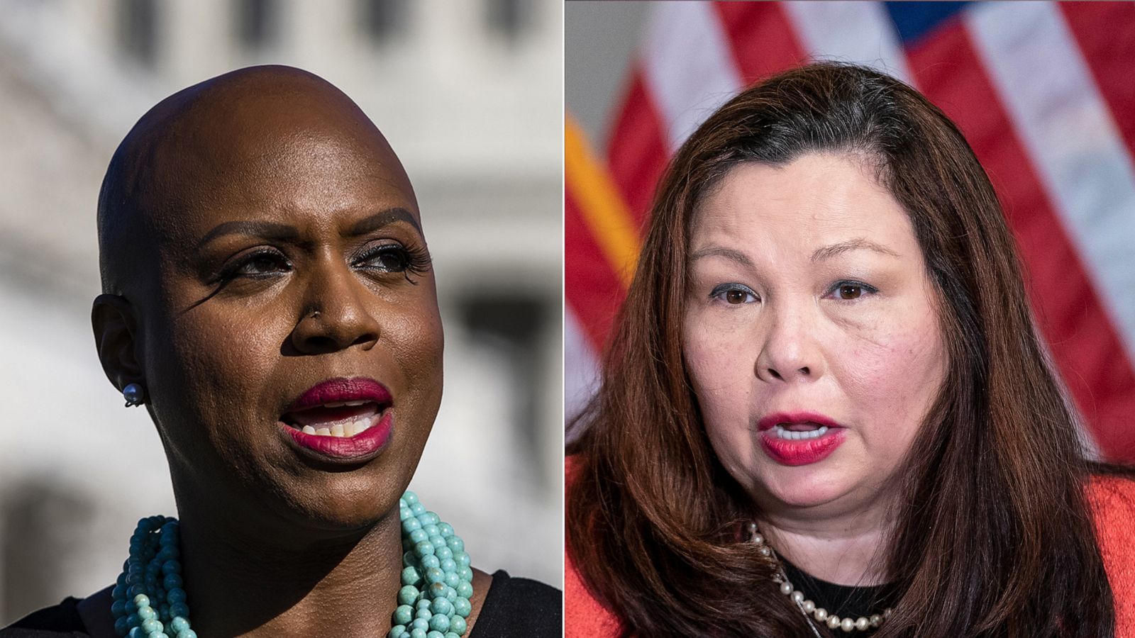 PHOTO: left, Rep. Ayanna Pressley and Sen. Tammy Duckworth, right.