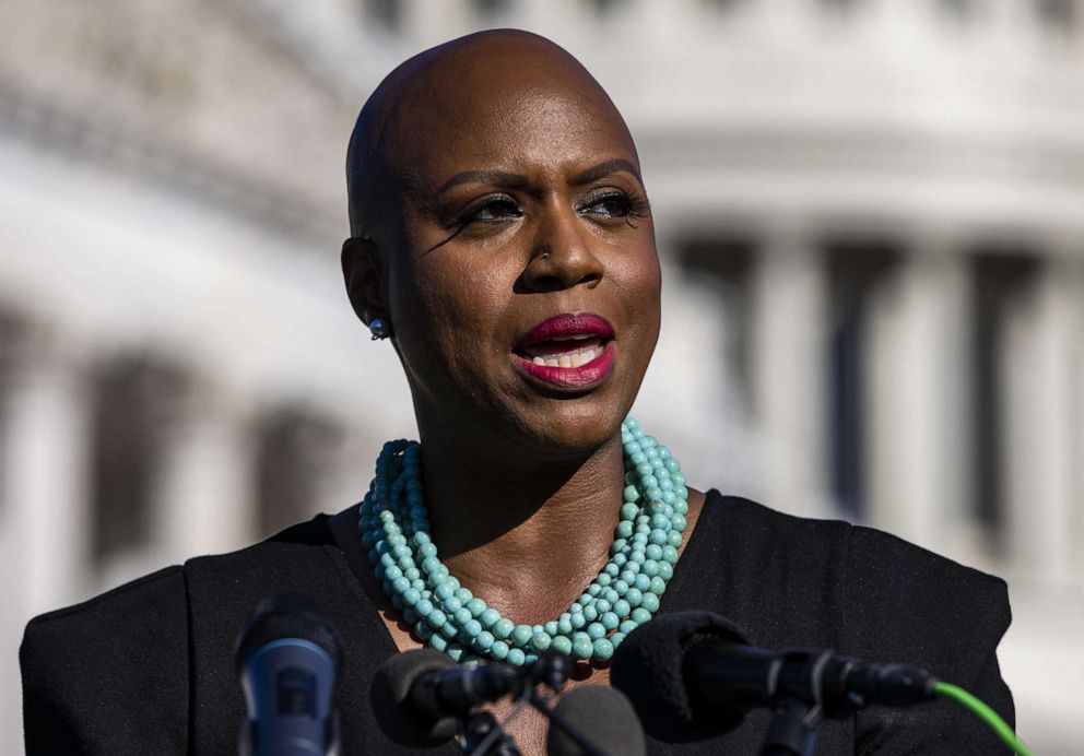 PHOTO: Rep. Ayanna Pressley speaks during a news conference ahead of a vote on the Women's Health Protection Act outside the U.S. Capitol in Washington, Sept. 24, 2021.