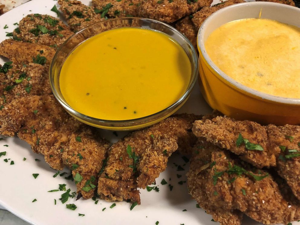 PHOTO: Jeff Mauro's boneless pretzel coated wings with beer cheese dipping sauce. 