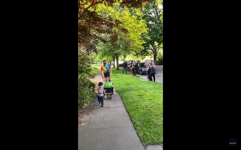 PHOTO: Ricky Shankar and Nic Marcheso, and their children, London and Roman, celebrated Pride with a mini-parade in their Seattle neighborhood.