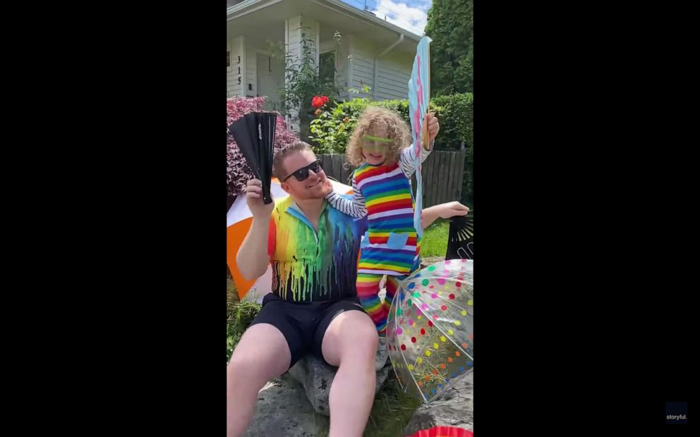 PHOTO: Ricky Shankar and Nic Marcheso, and their children, London and Roman, celebrated Pride with a mini-parade in their Seattle neighborhood.