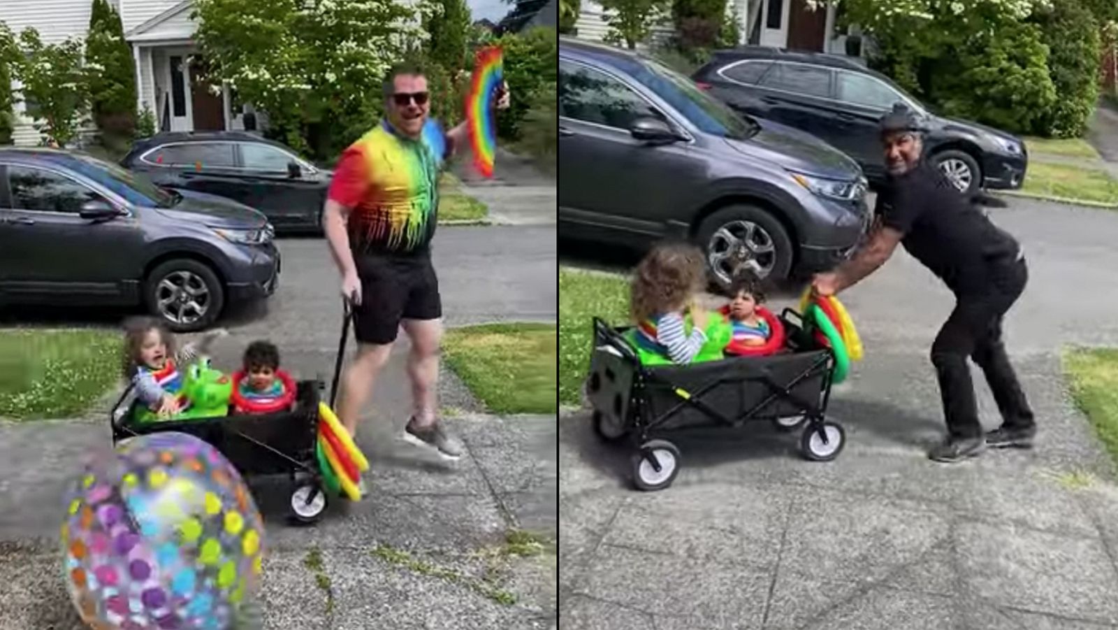 PHOTO: Ricky Shankar and Nic Marcheso, and their children, London and Roman, celebrated Pride with a mini-parade in their Seattle neighborhood.